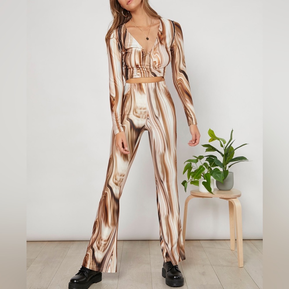 Marble Top & Flare Pants Set